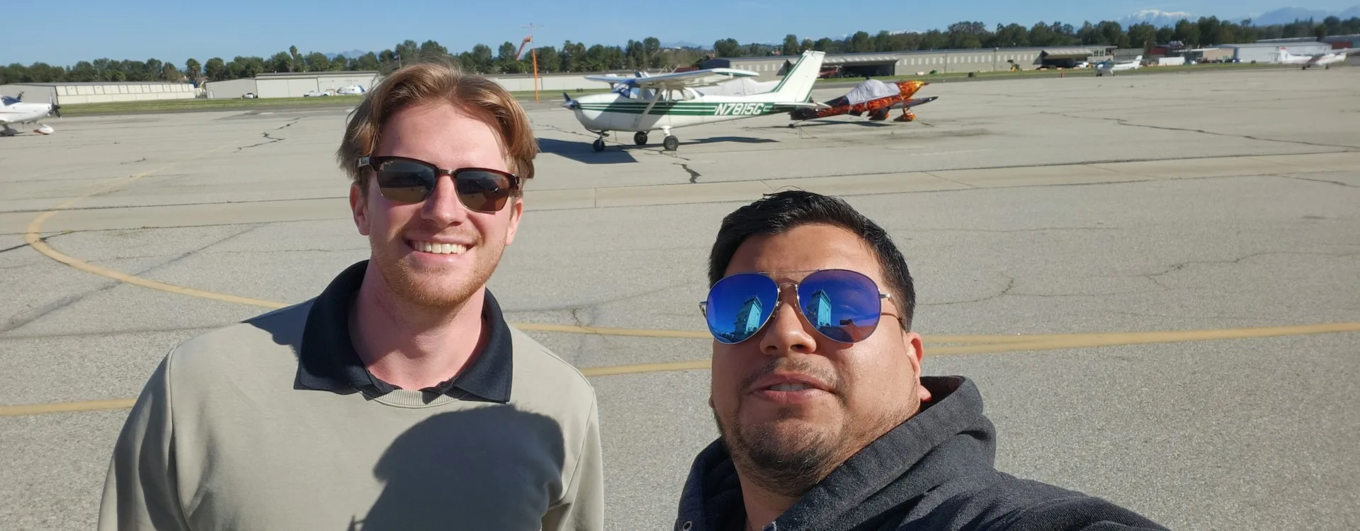 CFI and student on the runway at NextGen Flight Academy at Redlands Municipal Airport