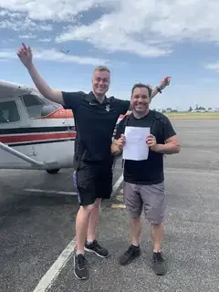 Student pilot after passing a checkride in a Cessna 172